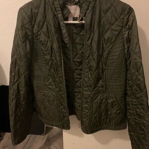 Banana Republic Olive Green Puffer Jacket with Quilted Design